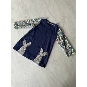 Bunny ears appliqué tunic long sleeve dress girls navy blue sz 3 floral Easter